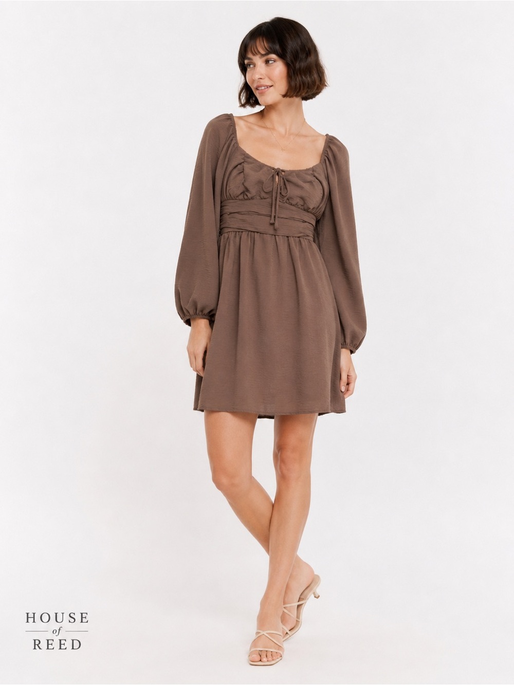 Alter’d State Chocolate Brown Empire Waist Mini Dress Cottagecore Size Large
